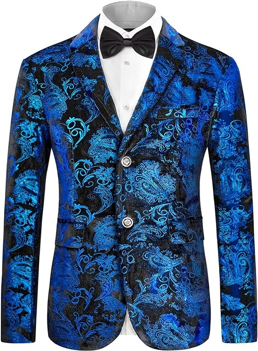 MAGE MALE Men's Dress Party Floral Suit Jacket Notched Lapel Slim Fit Two Button Stylish Blazer