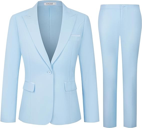 Kelyaa Women's 2 Piece Business Office Suit Lady Peaked Lapel Slim Fit One Button Blazer Jacket and Pants Set