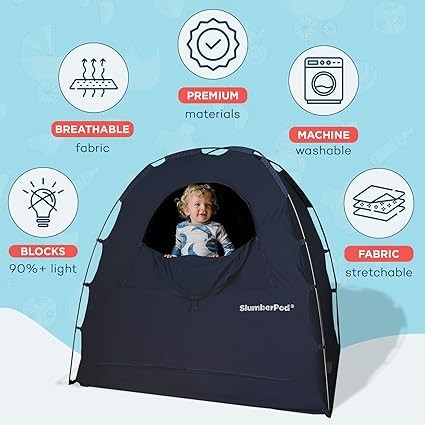 SlumberPod Portable Privacy Pod Blackout Canopy Crib Cover, Sleeping Space for Age 4 Months and Up with Monitor Pouch, Pack n Play Blackout Cover, Baby Travel Crib Canopy (Navy)