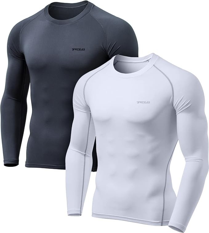 TSLA 1 or 2 Pack Men's Thermal Long Sleeve Compression Shirts, Athletic Base Layer Top, Winter Gear Running T-Shirt